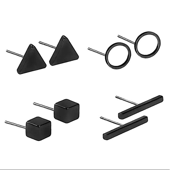 ⚜️[𝟯𝟬%𝗢𝗙𝗙|𝗯𝘂𝗻𝗱𝗹𝗲𝘀 𝟯+]⚜️Black Geometric Stud Earrings NEW - Picture 2 of 6